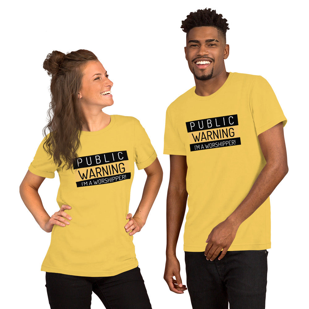 Public Warning I'm a Worshipper - Short-Sleeve Unisex T-Shirt - Yellow / S In His presence